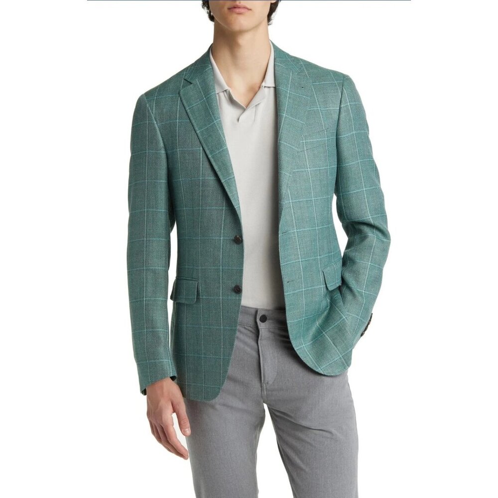 NWT $2095 Canali Kei NWT Wool Silk Linen Sport Coat Green Size 38 Small Long